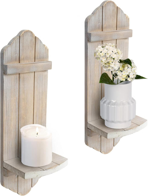 Wall Candle Sconces Set of Two, Rustic Wood Wall Candle Holder Decor,