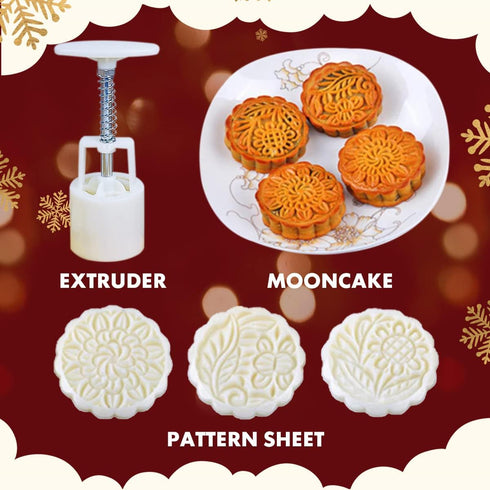 Mooncake Mold Press with 12 Flower Patterns, DIY Hand Press Pastry Tool for Mid Autumn Festival (50g+100g)