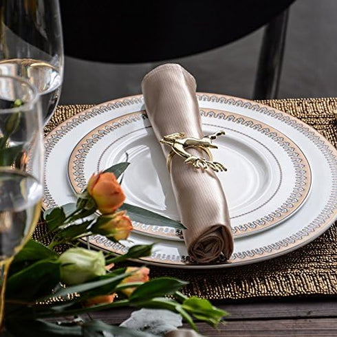 Napkin Rings Holders Set of 6, Gold Deerlet - Fall Wedding Holiday Christmas Table Decoration