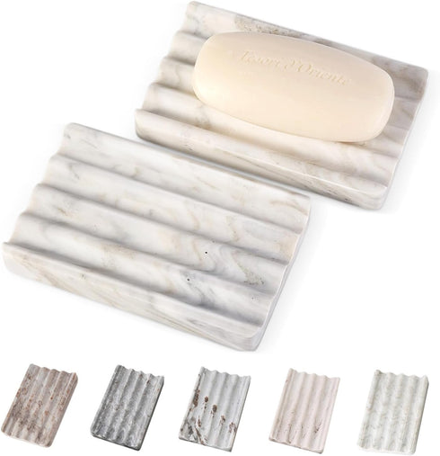 2PCS Koville Italian Natural Marble Soap Dish for Shower, Multi-Color Stone Soap