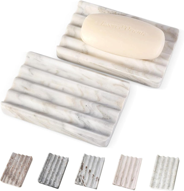 2PCS Koville Italian Natural Marble Soap Dish for Shower, Multi-Color Stone Soap