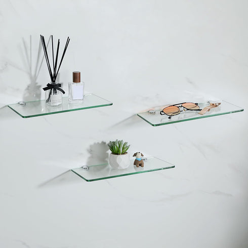 12Inch Set 3, SAYAYO Glass Floating Shelves for Wall, Tempered Glass Shelves for Bathroom, Living Room, Bedroom