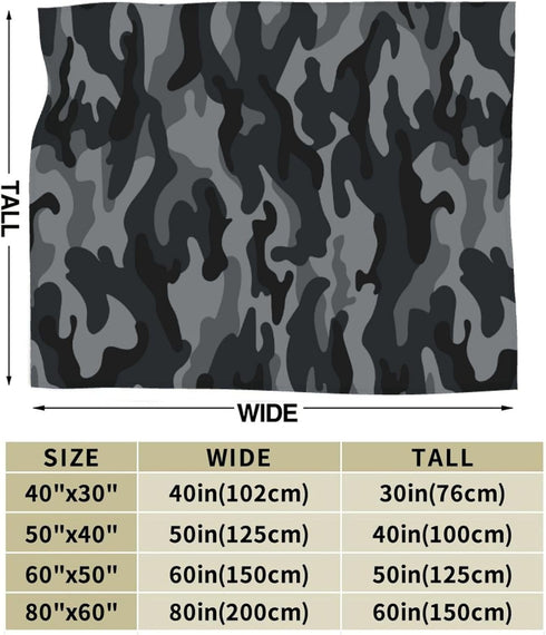 Perinsto 50"X40" Grey Black Camouflage Throw Blanket Ultra Soft Warm All Season Military Camo Decorative Fleece