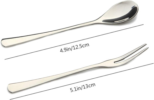 VANRA 5in Flatware Set, Silver Stainless Steel, 4-Piece with 2 Forks and 2 Spoons for Salad and Appetizer