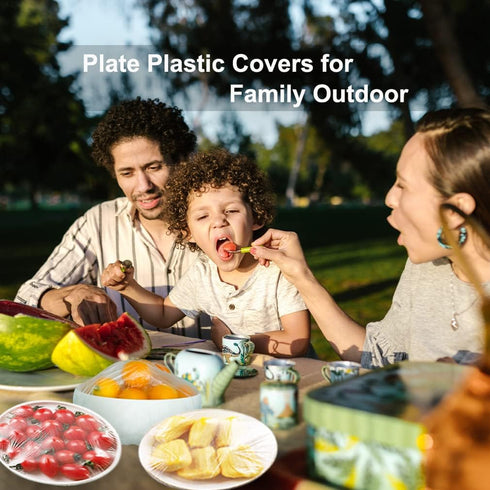 200PCS Reusable Plastic Bowl Covers, Elastic Food Storage Covers, Stretch Plastic Wrap for Food, Outdoor Picnic