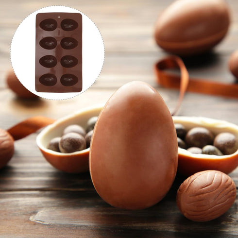 Silicone Baking Cake Mold, Amosfun, 8-Cavity Easter Egg Shaped Molds for DIY Cooking, Coffee Color, 10.62 x 6.29 x 0.78