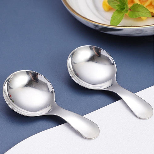 6pcs Stainless Steel Short Handle Spoons, Round Dessert Spoons, 3.54x1.77inch Ice Cream Spoons for Kitchen or Restaurant