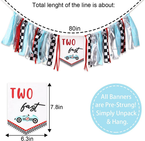 Agkvw 2nd 2ndBirthday Two Fast Birthday Banner - Race Car Birthday High Chair Banner, Race Car Theme Bday Decoration