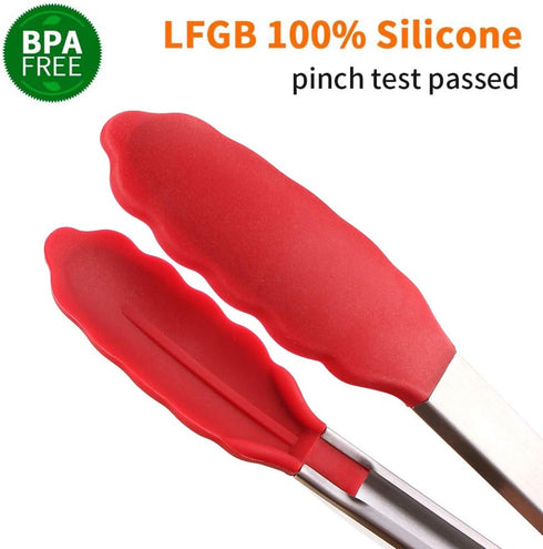 Webake Kitchen Tongs Set of 2 Silicone Tongs in Pinch Test Grade, 12 Inch Salad Tongs Cooking Tongs with Silicone Tips IP Accessories, Metal Tongs for Cooking, Grilling, BBQ and Serving - Black & Red by Webake