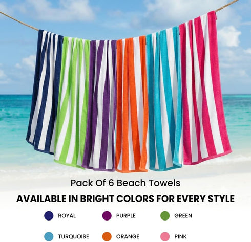 BolBom*S 6 Pack 30x60-100% Set Beach Towels Large Cotton Beach & Pool Towels Bulk Cabana Stripe - Quick Dry Bath Towel