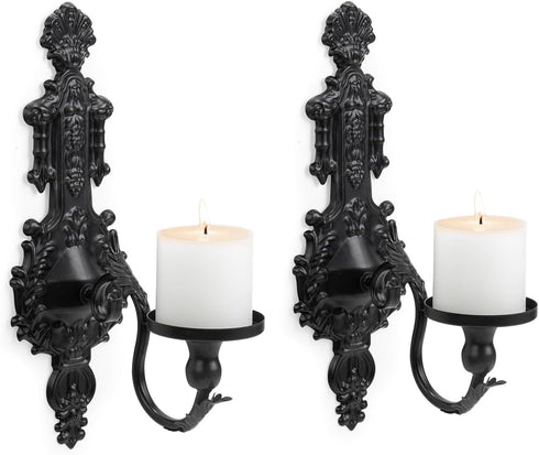 Set 2 GAKA Wall Sconce Candle Holder of Gothic Metal Candle Sconce Black Candle Holders Vintage Wall Mount Candle