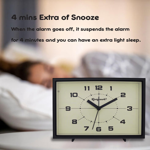 6 inch Analog Alarm Clock, Silent Non Ticking Small Clock with Night Light, Battery Operated Simply Design for Bedroom