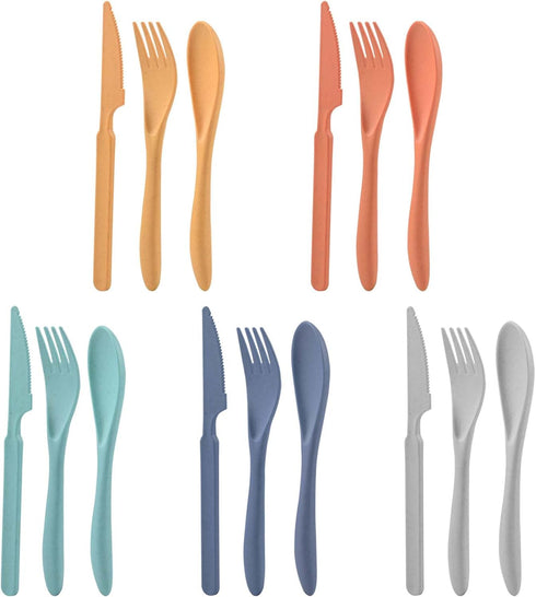 Wheat Straw Cutlery Set, Knives Spoons and Forks Set, Reusable Flatware for 5, Party, Travel, Work, Picnic, Camping