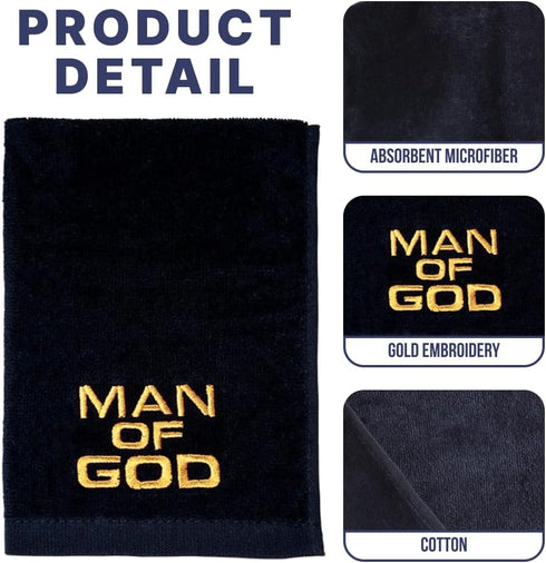 Swanson Christian Products Black Hand Towel Man of God with Gold Embroidery, Pastor Appreciation Gift, Face Towel