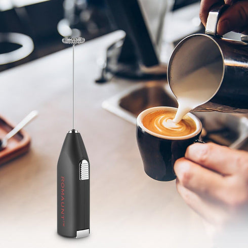 Electric Milk Frother Drink Mixer, ROMAUNT Handheld Electric Battery Operated Frother, Stainless Steel Foam Maker