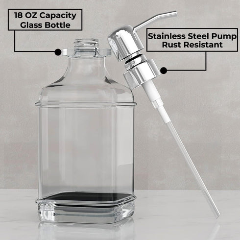 GLADPURE Soap Dispenser - 2 Pack, 18 Oz Antique Design Thick Glass Hand Soap Dispensers with 304 Stainless Steel Pump