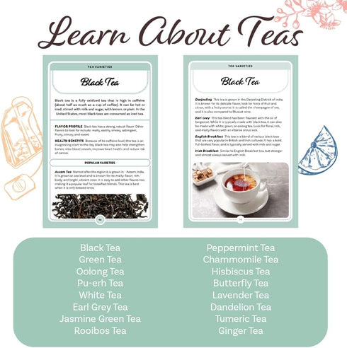 SmarTea Cards, Complete Beginners Guide to Tea, Flashcards to Learn About Tea History, Tea Variety, Benefits, Pairing, Tea Party Favors, Tea Gift, Tea Accessories for Tea Lovers