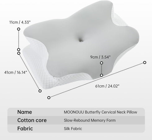Cervical Memory Foam Pillow, Butterfly Shaped Neck Pillow for Pain Relief Sleeping, Orthopedic Contour Ergonomic