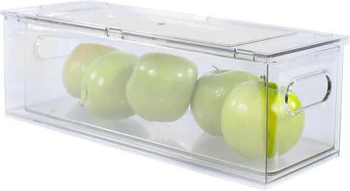 Stackable Refrigerator Organizer Bins - Pull Out Drawers with Handles for Vegetable and Fruit Storage, 3 Liter Plastic