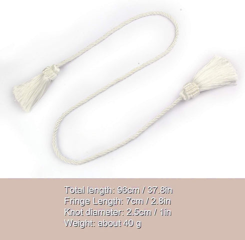 Fenghuangwu Handmade Decorative Curtain Tiebacks with Tassel (White, 4P)