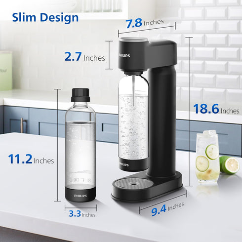 ADD4901BKOQ/37, 1L 60L CO2 Philips Sparkling Water Maker Plastic Soda Streaming Machine with Quick Twist Bottle, BPA