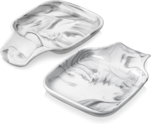 MALACASA Large Spoon Rest, Marble Grey Porcelain Holder for Kitchen Counter, Utensils Rests for Spatula, Ladle, Tongs