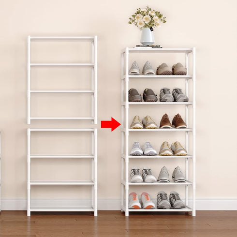 Hockmez 4-Tier Closet (1-White) Small Shoe Rack .Stackable Shoe Shelf Storage Organizer for Entryway Hallway Bathroom
