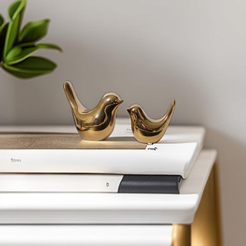 GJFASGF 2 Small Animal Statues, Gold Bird Figurines Home Decor, Modern Home Decorative, Ceramic Decor for Office
