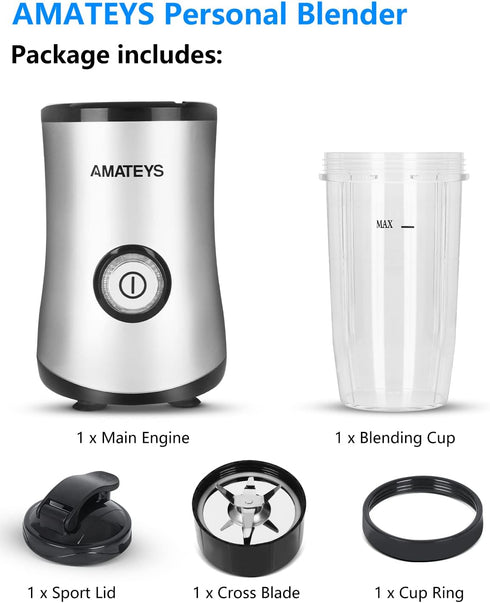 Personal Blender with Button, 350W Professional Kitchen Blender for Smoothies, 17oz Portable, Easy Cleaning & Operation