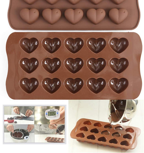 homEdge 15-Cavity Dimpled Heart Shape Chocolate Mold, Silicone for Gummy and Candy