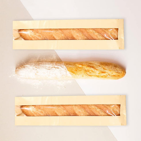 Farsheo 50Pcs Packaging Sticker(14 4.4 1.6 Inche French Bread Bags Bakery Bags with Window Kraft Paper Loaf Bread