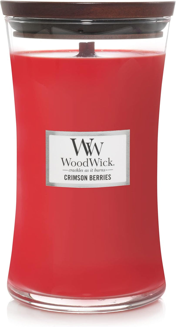 WoodWick Large Hourglass Candle, Crimson Berries - Premium Soy Blend Wax, Made in USA