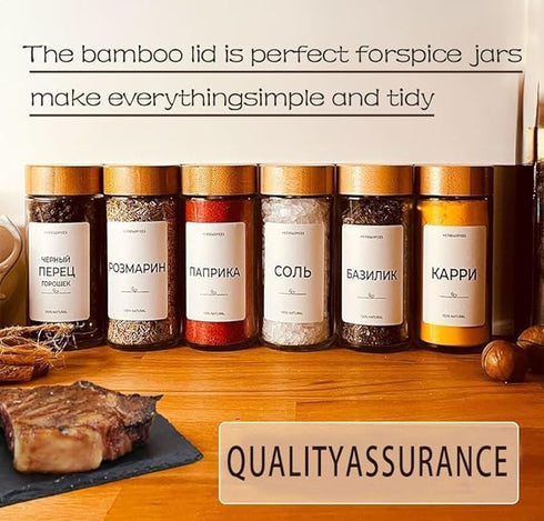 Spice Jar Lids for 4 Oz and 8 Oz Square Spice Jars - Bamboo Jar Lids for Kitchen Organization (16 Pcs)