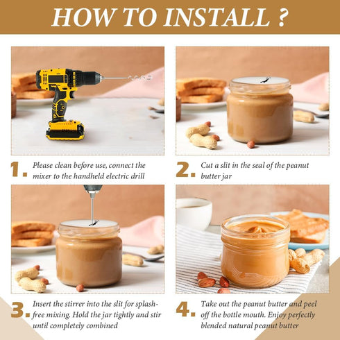 homfanseec Tool(11.81inch) Peanut Butter Stirrer Stainless Steel,Peanut Butter Mixer Hand Crank, Peanut Butter Stirrer