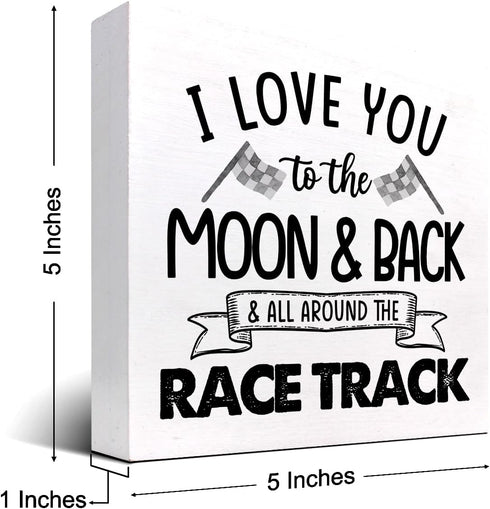 z-crange I Love You To The Moon And Back And All Around The Race Track Wood Box Sign Desk Decor,Farmhouse Racing