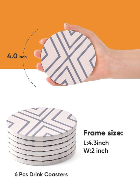 LIFVER Coasters for Drinks, Absorbent Coaster Set of 6 with Cork Base for Cold Drinks, Wine Glasses, Mugs