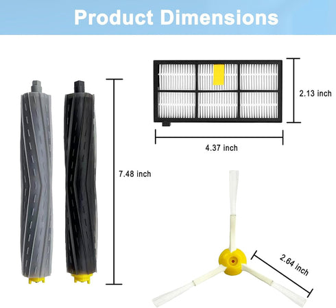 14 Pack Replacement Parts for iRobot Roomba 800 900 Series, 2 Debris Extractors, 6 Filters, 6 Side Brushes & Screws