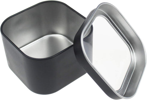 6-Pack 8oz Empty Square Metal Tins with Clear Window for Candle Making, Gifts, Treasures, Black