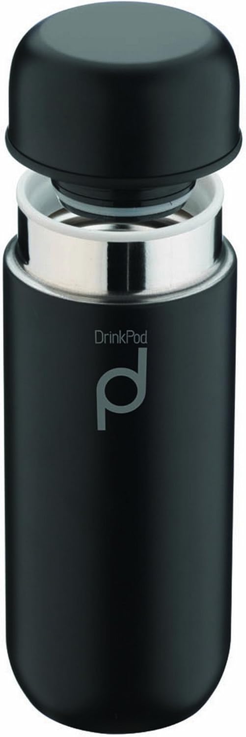 Drinkpod HCF-200BK Vacuum Insulated Capsule Flask, Black, Stainless Steel, 200ml