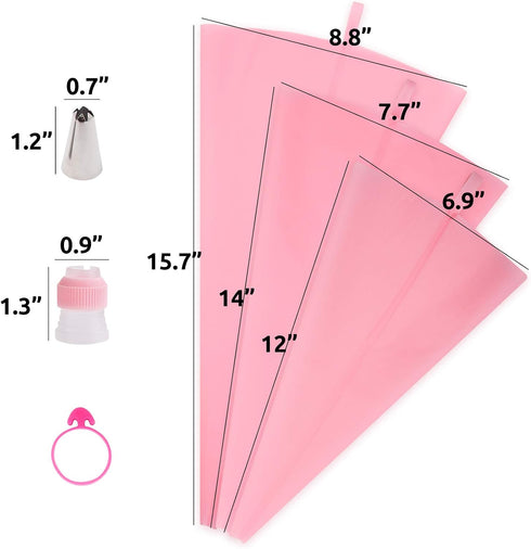 SNAIL GARDEN 38Pcs Silicone Pastry Bags Set, 9Pcs 3 Sizes Reusable Icing Piping Bags, 11 Plastic Couplers, 5 Decorating