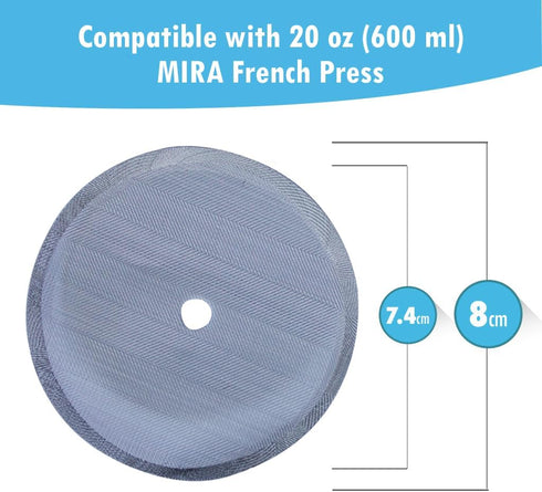 MIRA Stainless Steel French Press Filters - Set of 3, Fits Most 20 oz Coffee Presses