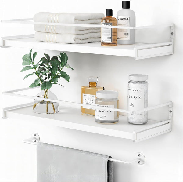 Forbena Bathroom Shelves for Wall Set of 2, White Nursery Floating Book
