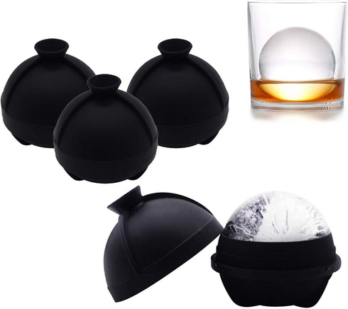 Ice Ball Molds Set of 4, Whiskey Ice Ball Maker Mold, Silicone Sphere Ice Molds with Built-in Funnel