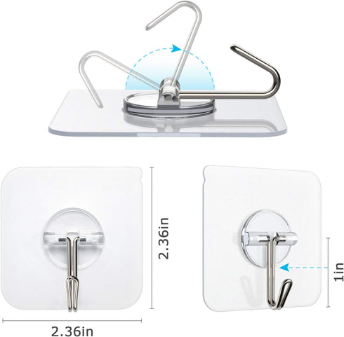 Adhesive Hooks Removable Wall Hooks, 13 LB Ceiling Hook, Transparent Seamless Waterproof, 10 Pack