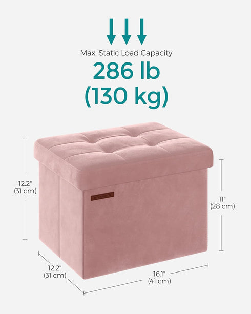 12.2 16.1 Inches 286 lb, ULSF200R01 SONGMICS Storage Ottoman, Foldable Small Ottoman Foot Rest, x Foot Stool, Load up