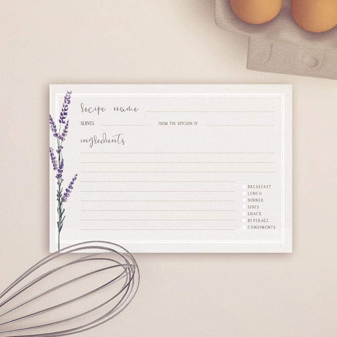Vintage Lavender Flowers Recipe Cards, Set of 50 - Rustic Elegance for Culinary Creations (4x6 in. - Rectangle)