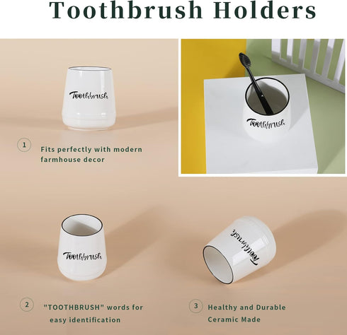 LEETOYI Porcelain Toothbrush Holder for Bathroom Vanity and Countertop, Brushing Holder Easy to Clean (White) by LEETOYI