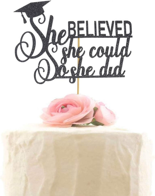 Graduation 2025 Cake Topper, She Did It Cake Sign, Congrats Grad Party Decorations in Black
