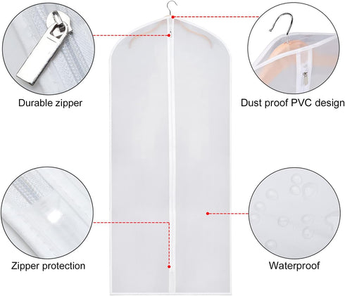 Zilink Clear Garment Bag - 54-inch Dress Bags with Full Length Zipper for Clothes Closet Storage, Set of 6