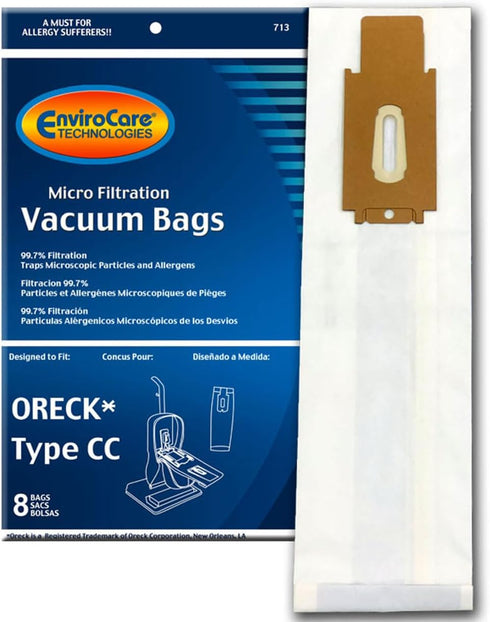 EnviroCare Oreck Vacuum Cleaner Bags to Fit Style CC and All Upright Models, X-Large, 8 Pack, White